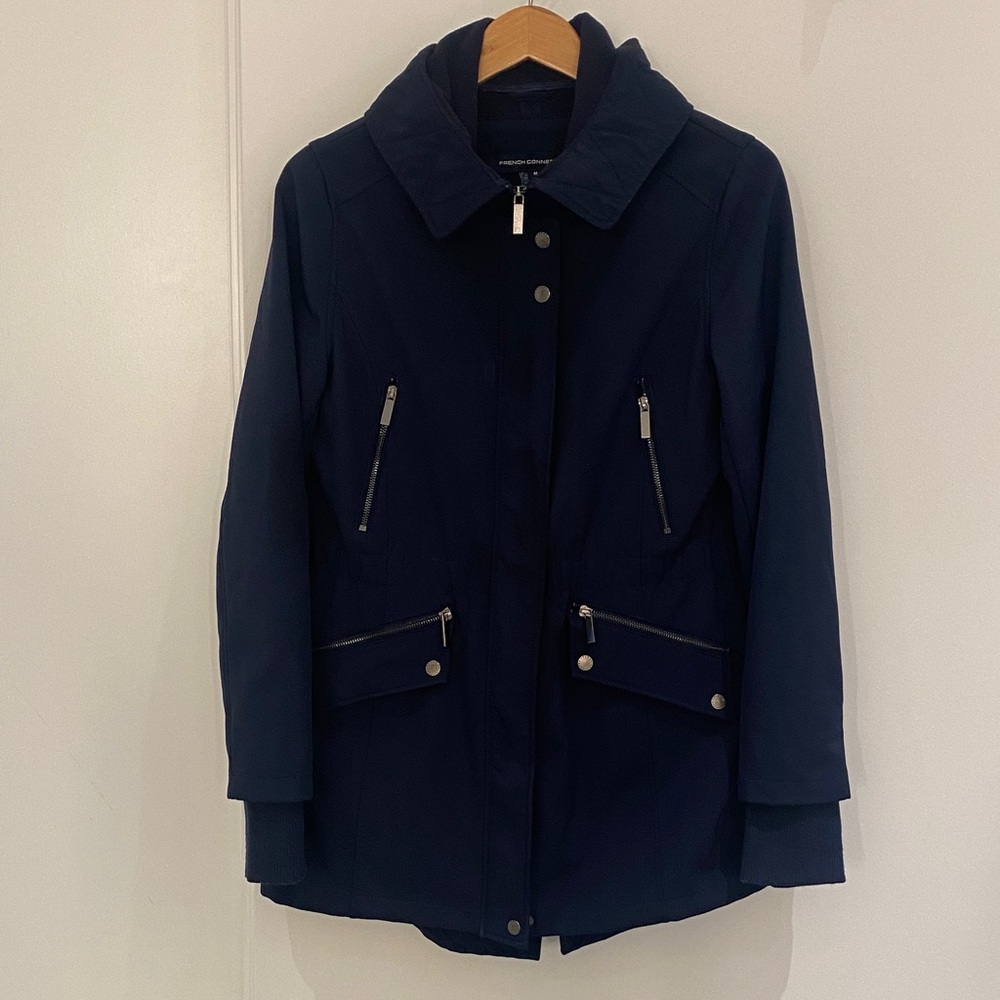 French Connection Water Resistant Hooded Coat Jacket 
Navy/Dark Blue Size M